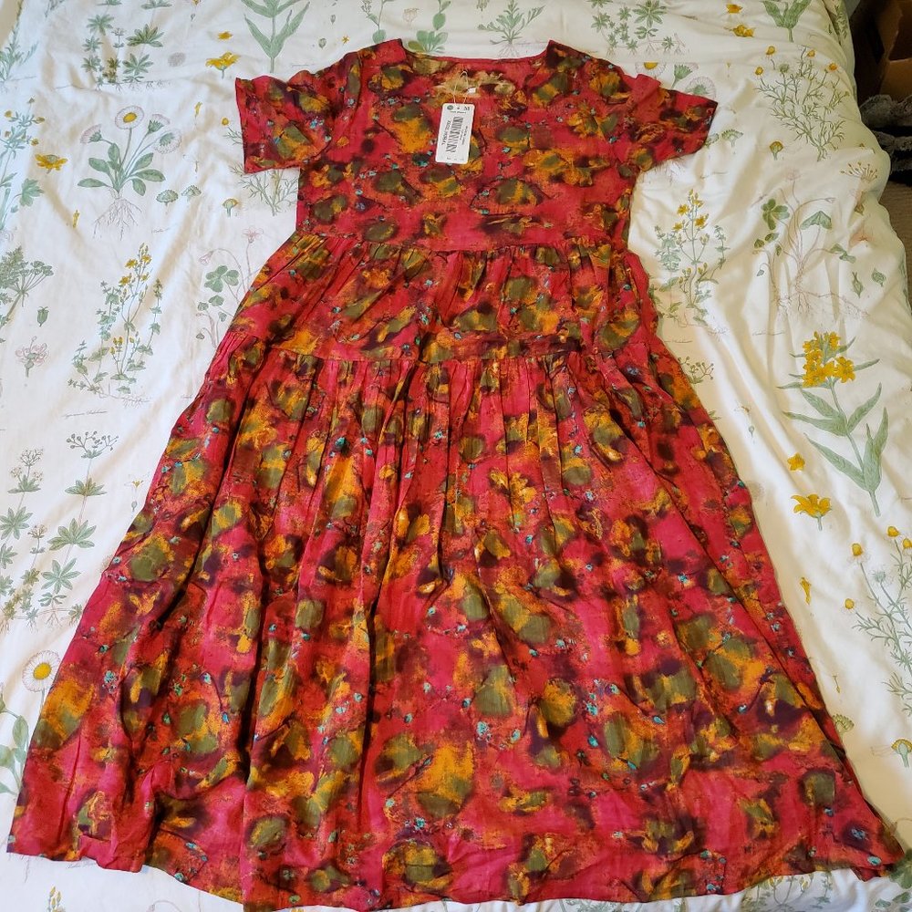 YESNO Bohemian Floral Dress with Pockets Short Sleeve Long Maxi Dress